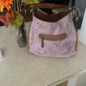Leather tan/lavender bag